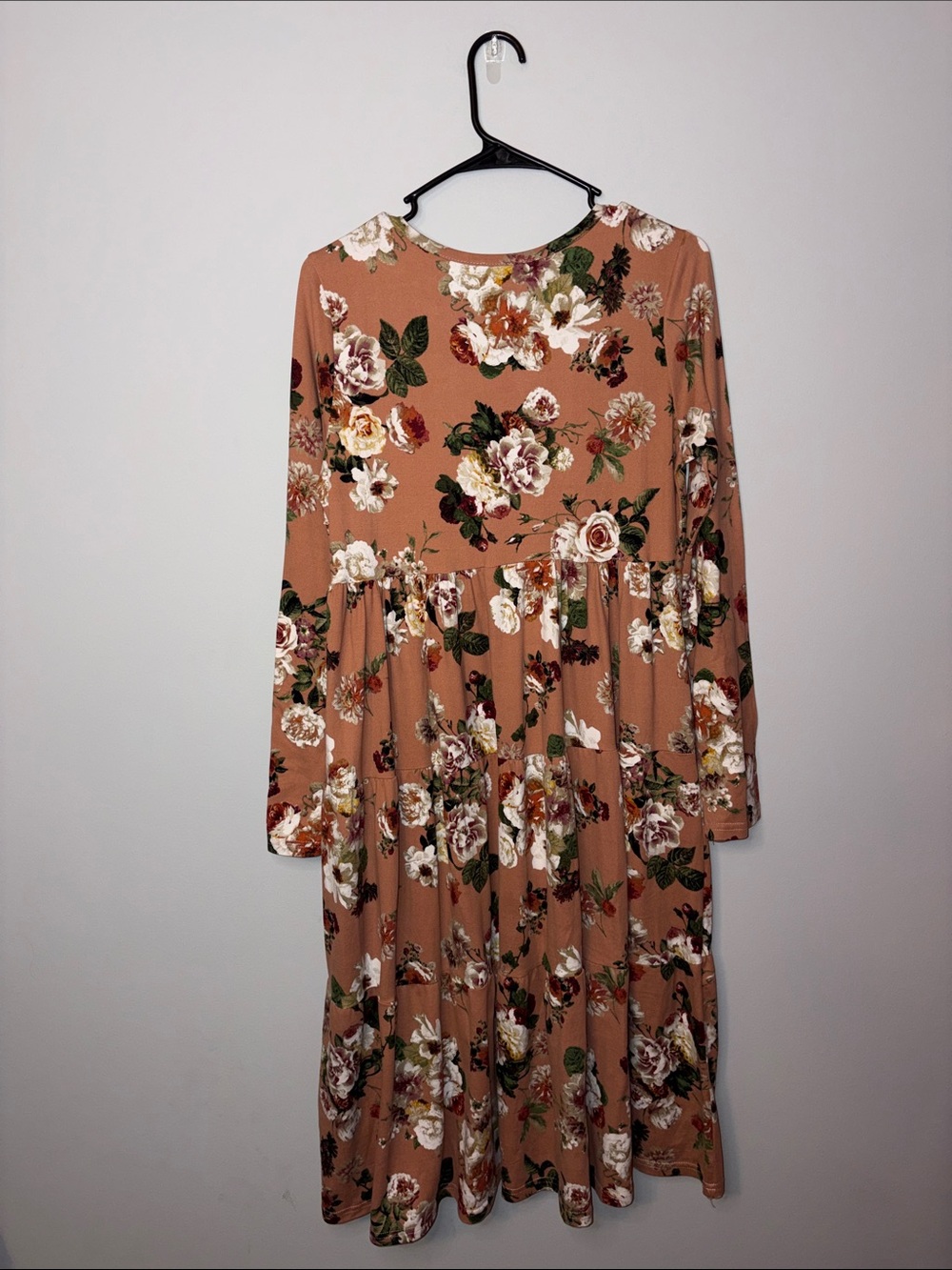 Sweet Claire Mauve Pink Floral Long Sleeve Tiered Midi Dress Medium - Picture 6 of 7